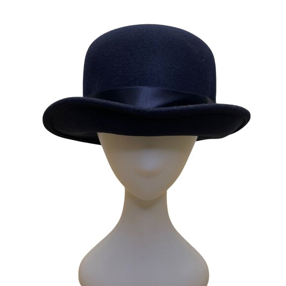 Nordstrom Accessories - Nordstrom Womens Navy Wool Bowler Hat Italy Made Classic Ribbon Detail